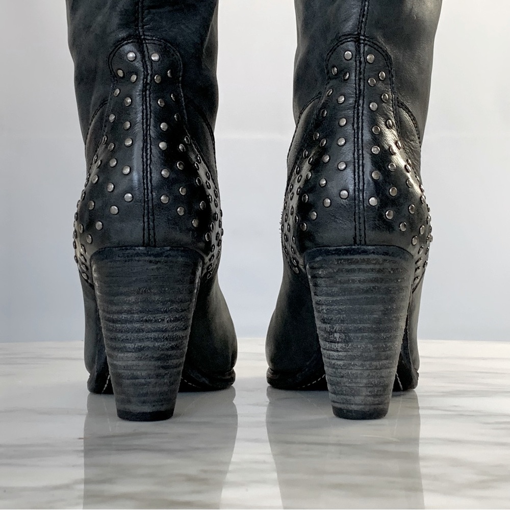 D-Segno Black Leather Studded Knee High Boots • Sz 8 - Picture 6 of 11